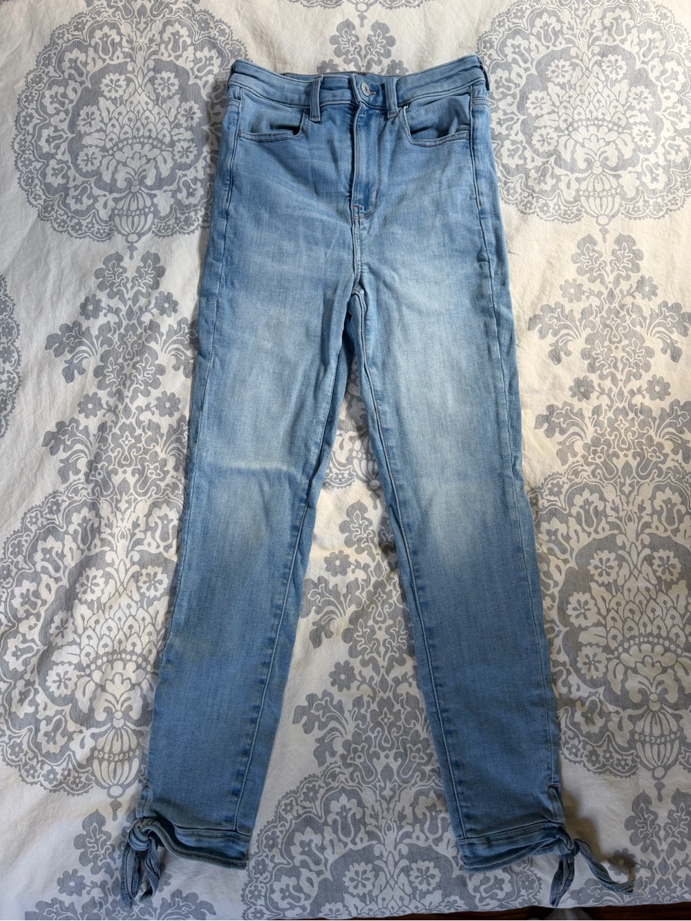 American Eagle Outfitters Light Blue Skinny Jeans with Ankle Ties
